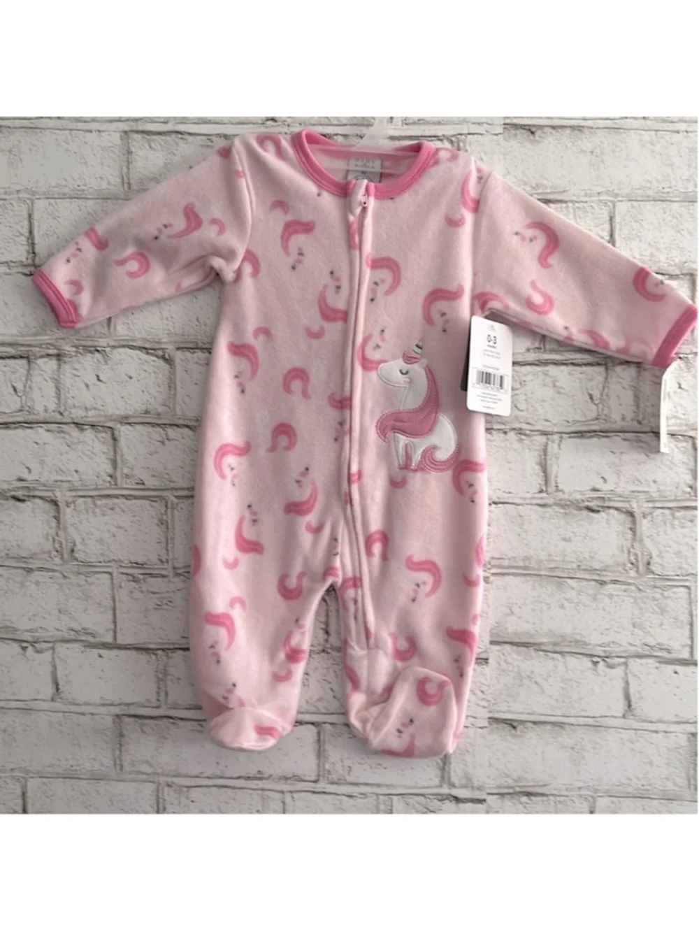 NWT Baby Unicorn Zip Up Fleece Coverall size 0-3 months Pink body suit Bon Bebe